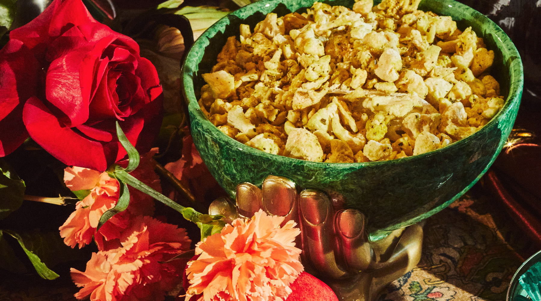 hand, bowl, malachite, gold, resin, packaging, snacks, serving bowl, dada daily, make decadence a ritual, elevate your snacking moment