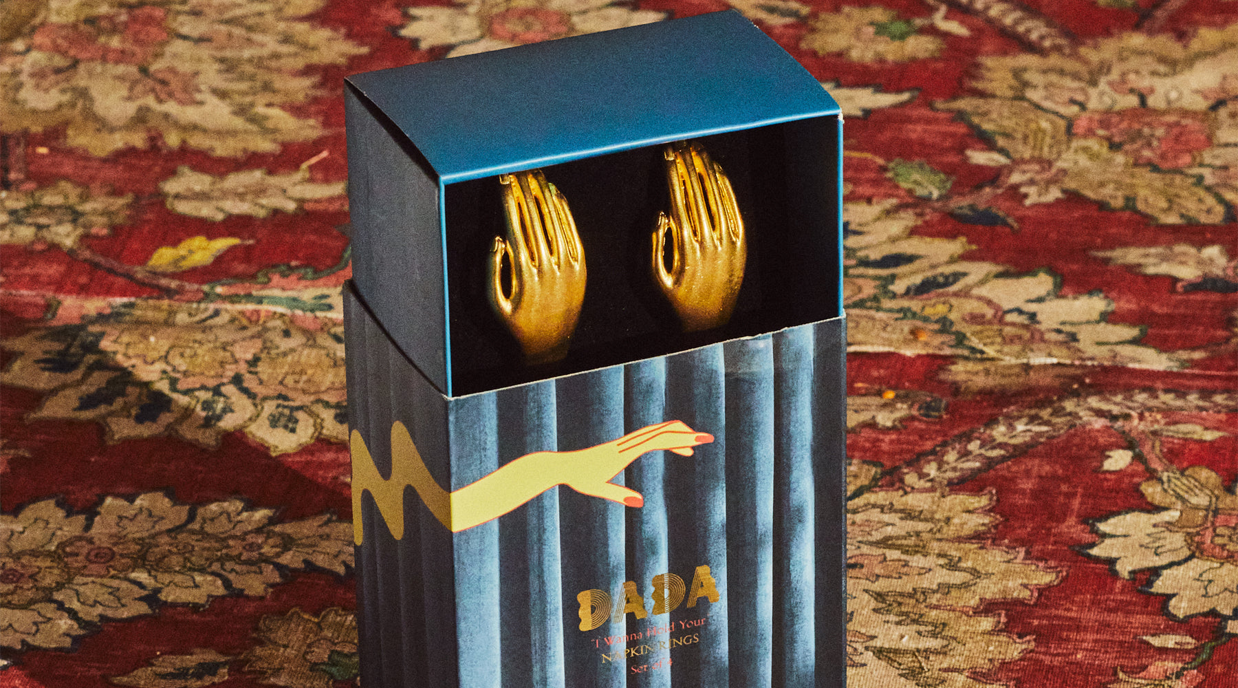 napkin, ring, hand, set, packaging, gold, brass, dada daily, make decadence a ritual